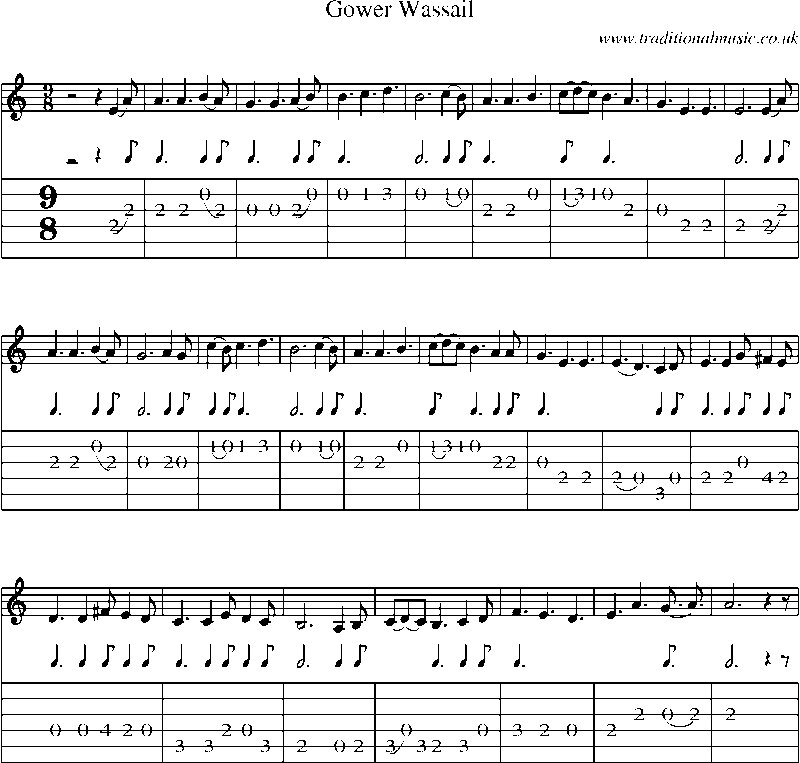 Guitar Tab and Sheet Music for Gower Wassail