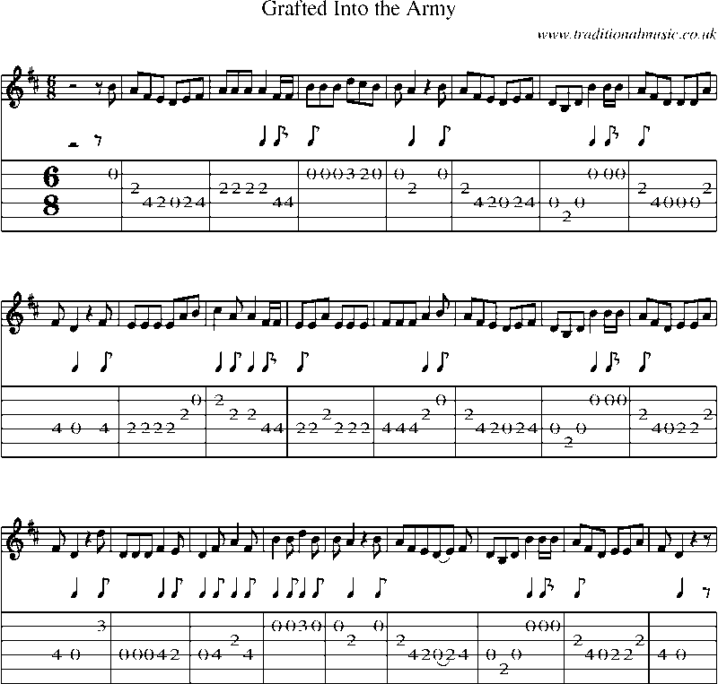 Guitar Tab and Sheet Music for Grafted Into The Army