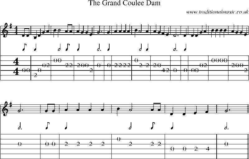 Guitar Tab and Sheet Music for The Grand Coulee Dam