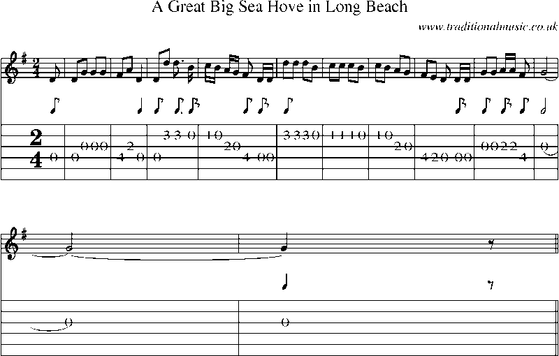Guitar Tab and Sheet Music for A Great Big Sea Hove In Long Beach