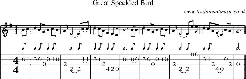 Guitar Tab and Sheet Music for Great Speckled Bird