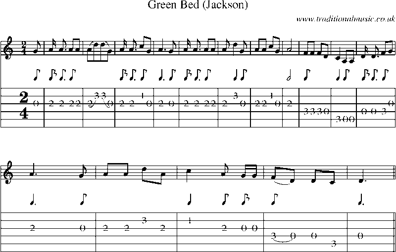 Guitar Tab and Sheet Music for Green Bed (jackson)