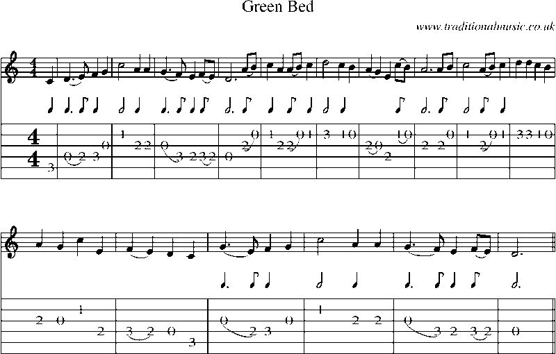 Guitar Tab and Sheet Music for Green Bed