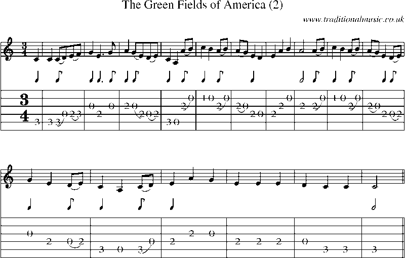 Guitar Tab and Sheet Music for The Green Fields Of America (2)