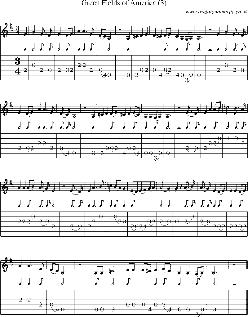 Guitar Tab and Sheet Music for Green Fields Of America (3)