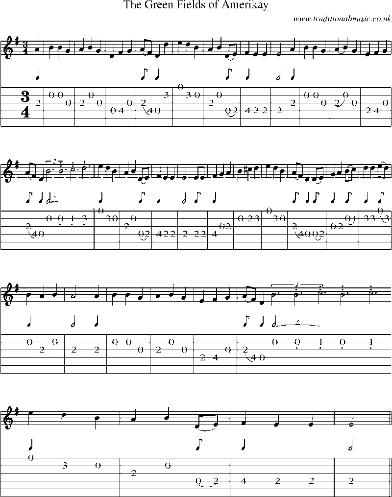 Guitar Tab and Sheet Music for The Green Fields Of Amerikay