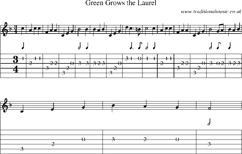 Guitar Tab and Sheet Music for Green Grows The Laurel