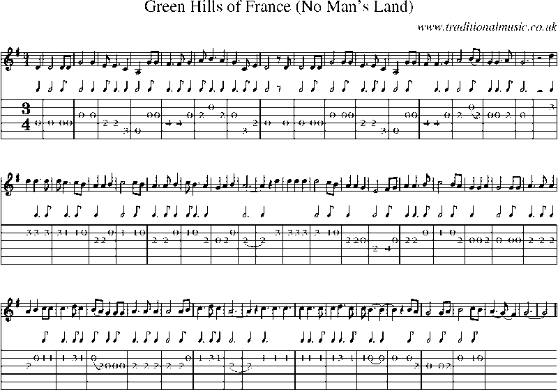 Guitar Tab and Sheet Music for Green Hills Of France (no Man's Land)