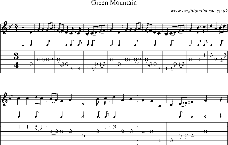 Guitar Tab and Sheet Music for Green Mountain
