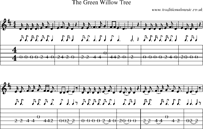 Guitar Tab and Sheet Music for The Green Willow Tree