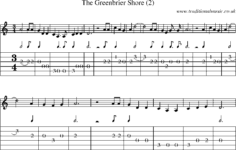 Guitar Tab and Sheet Music for The Greenbrier Shore (2)