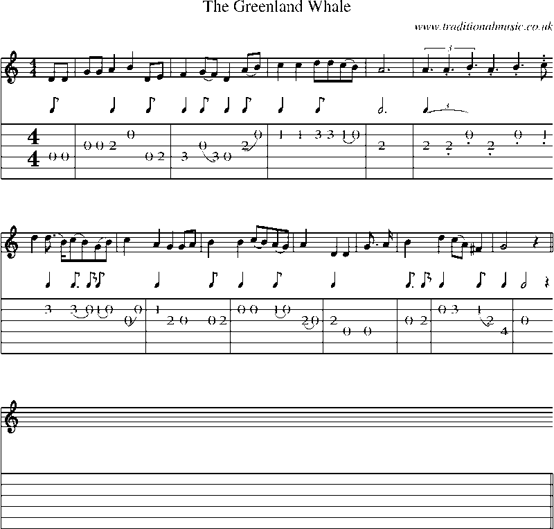 Guitar Tab and Sheet Music for The Greenland Whale