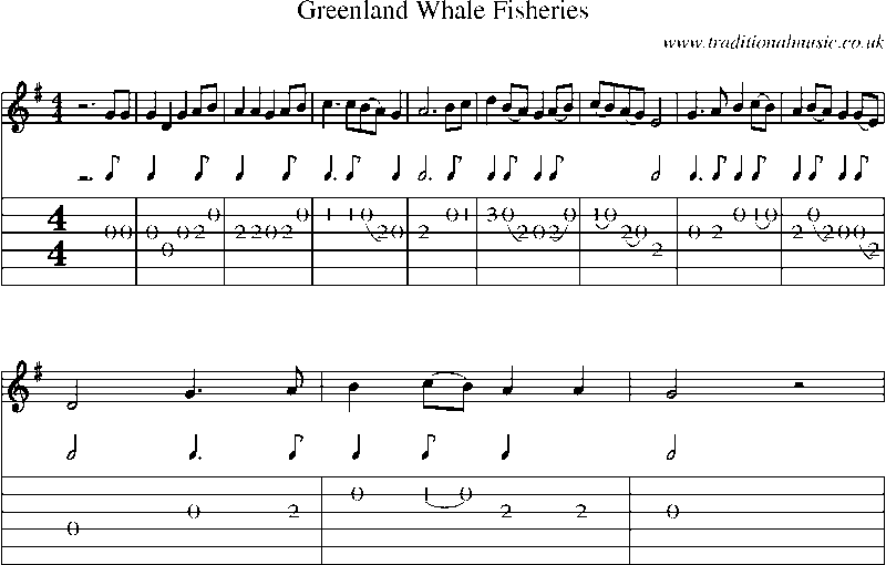 Guitar Tab and Sheet Music for Greenland Whale Fisheries