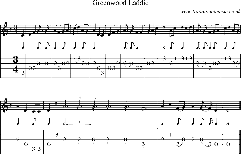 Guitar Tab and Sheet Music for Greenwood Laddie