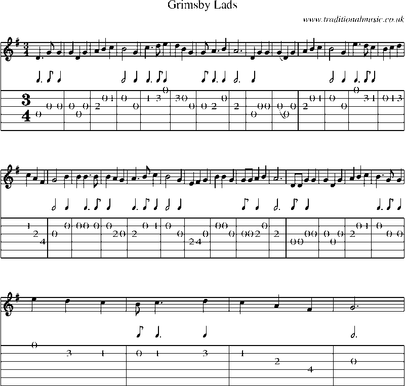Guitar Tab and Sheet Music for Grimsby Lads