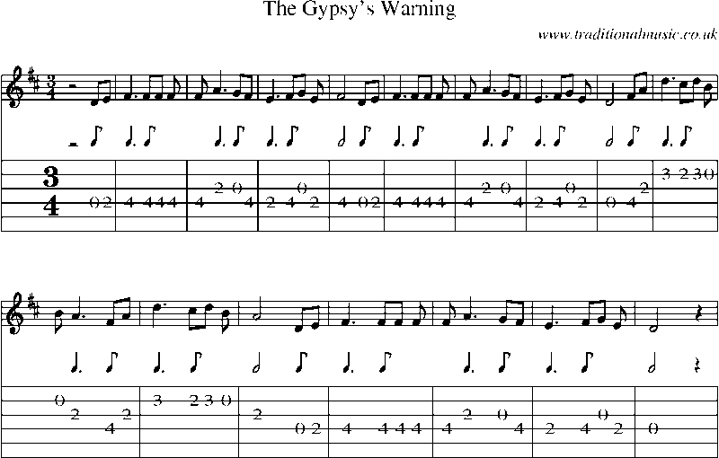Guitar Tab and Sheet Music for The Gypsy's Warning