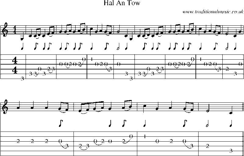 Guitar Tab and Sheet Music for Hal An Tow