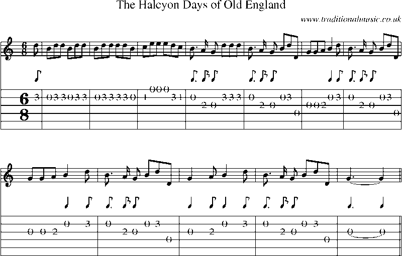 Guitar Tab and Sheet Music for The Halcyon Days Of Old England