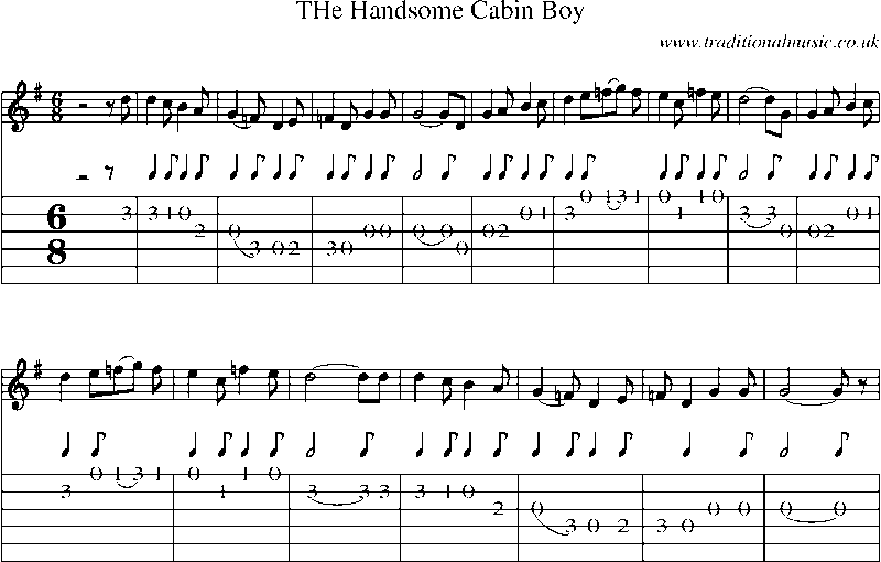 Guitar Tab and Sheet Music for The Handsome Cabin Boy