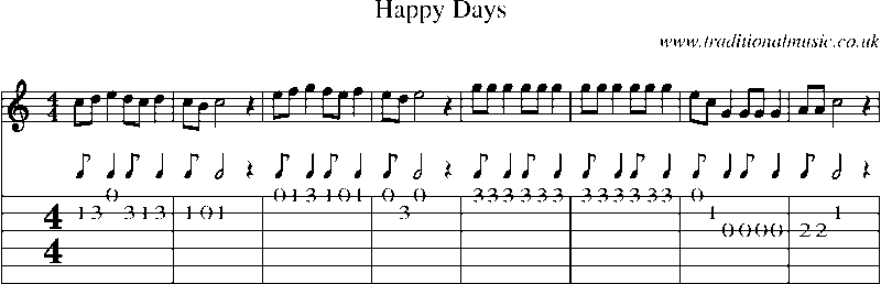 Guitar Tab and Sheet Music for Happy Days