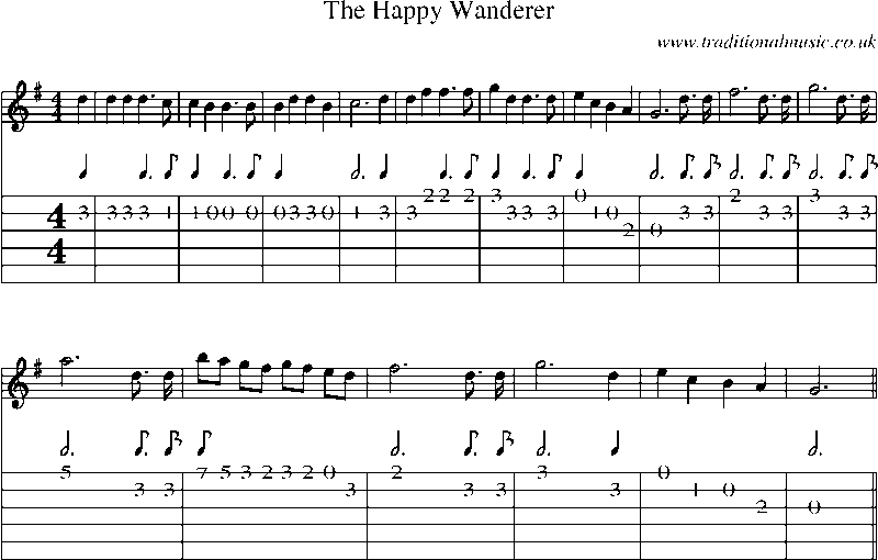 Guitar Tab and Sheet Music for The Happy Wanderer