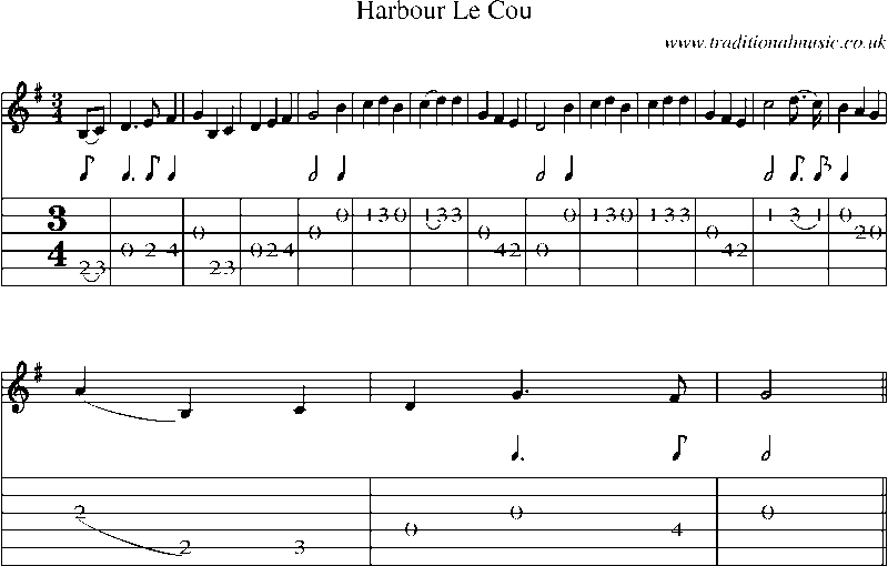 Guitar Tab and Sheet Music for Harbour Le Cou