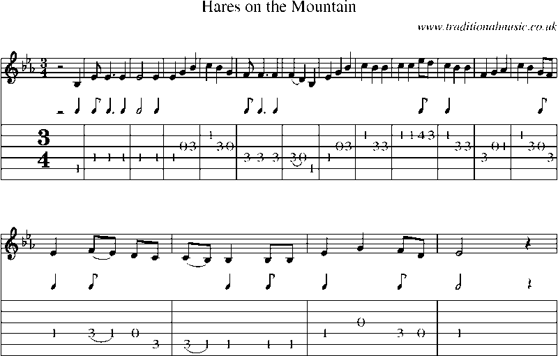 Guitar Tab and Sheet Music for Hares On The Mountain