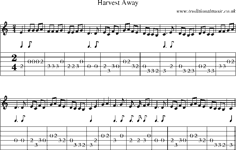 Guitar Tab and Sheet Music for Harvest Away