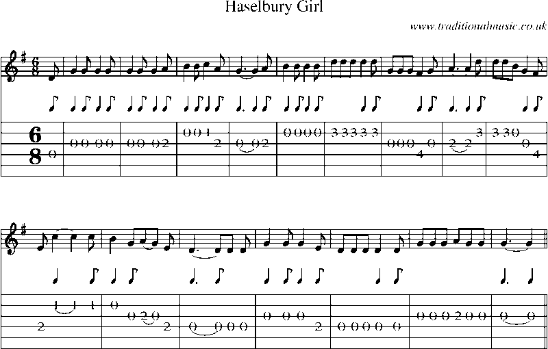 Guitar Tab and Sheet Music for Haselbury Girl