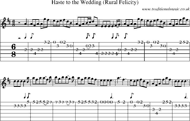 Guitar Tab and Sheet Music for Haste To The Wedding (rural Felicity)