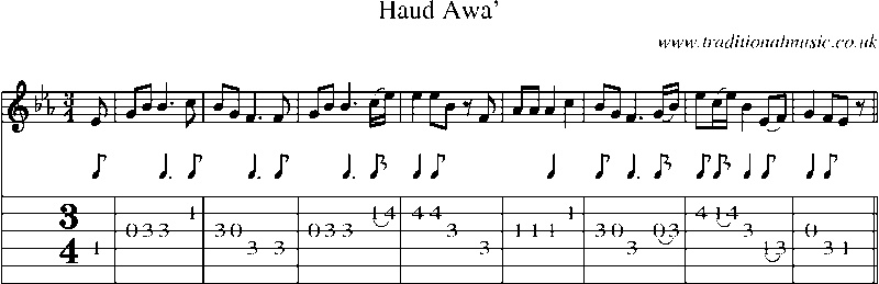 Guitar Tab and Sheet Music for Haud Awa'