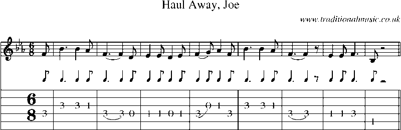 Guitar Tab and Sheet Music for Haul Away, Joe(1)