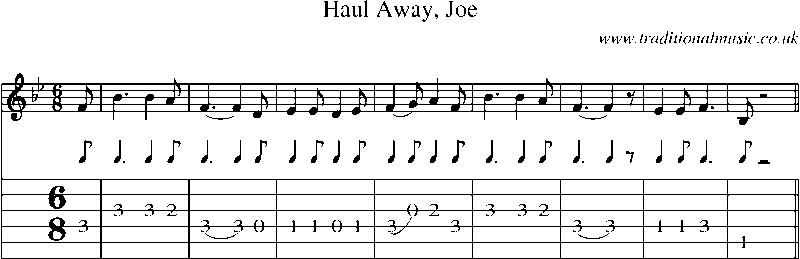 Guitar Tab and Sheet Music for Haul Away, Joe