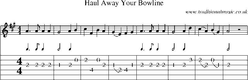 Guitar Tab and Sheet Music for Haul Away Your Bowline