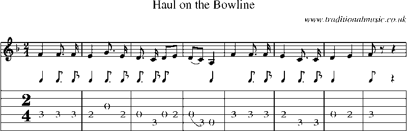 Guitar Tab and Sheet Music for Haul On The Bowline