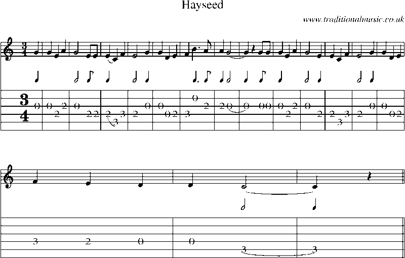 Guitar Tab and Sheet Music for Hayseed