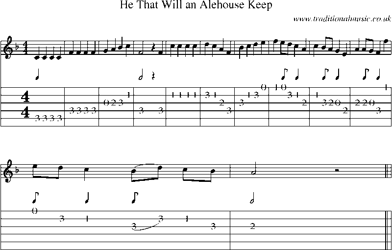 Guitar Tab and Sheet Music for He That Will An Alehouse Keep