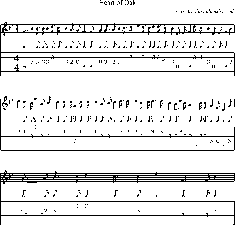 Guitar Tab and Sheet Music for Heart Of Oak