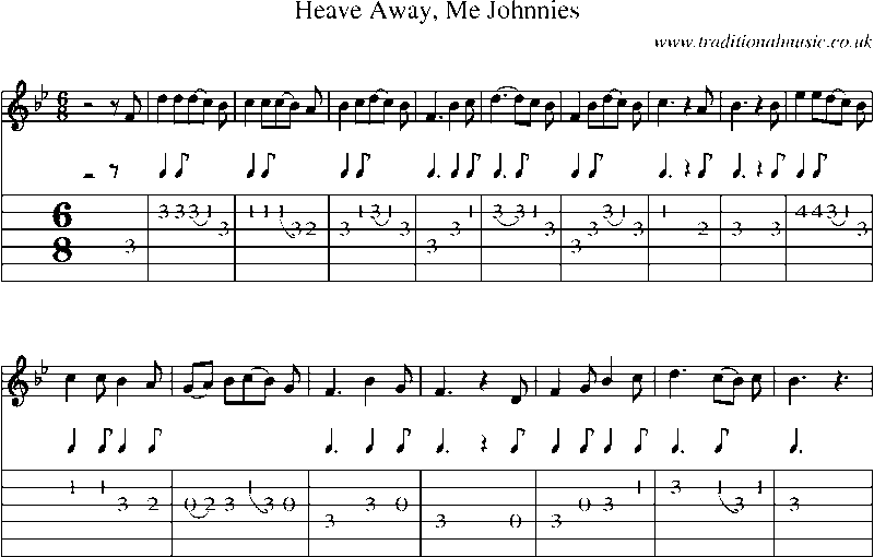 Guitar Tab and Sheet Music for Heave Away, Me Johnnies