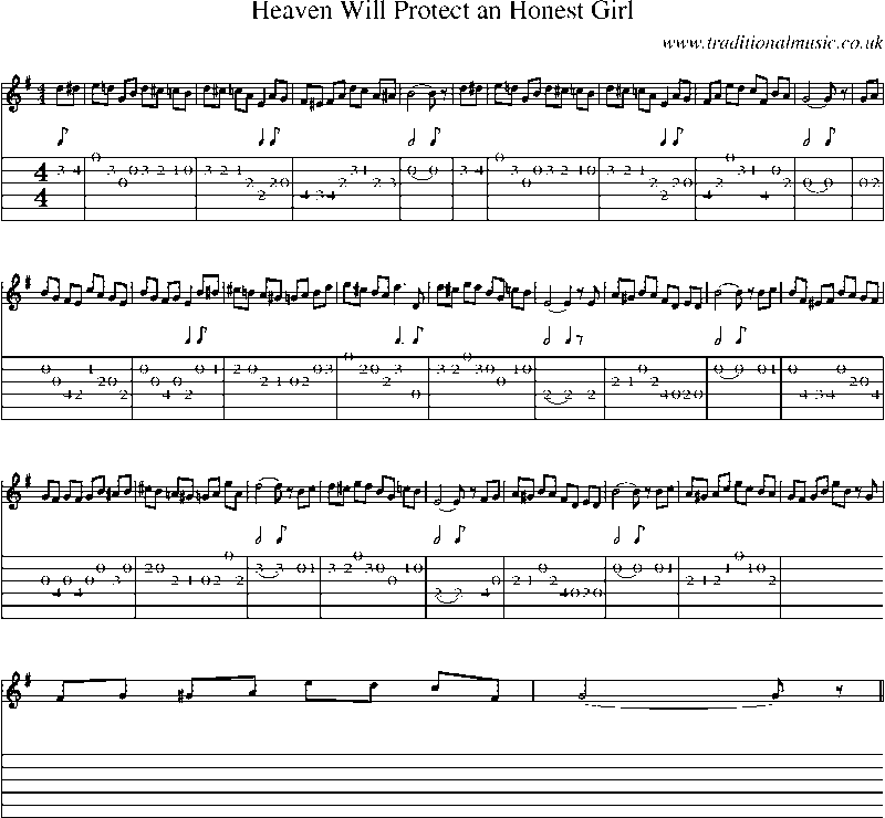 Guitar Tab and Sheet Music for Heaven Will Protect An Honest Girl