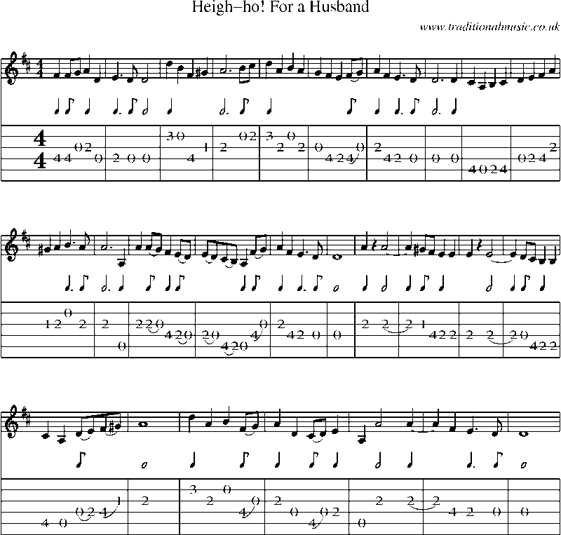 Guitar Tab and Sheet Music for Heigh-ho! For A Husband