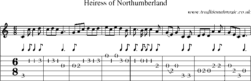 Guitar Tab and Sheet Music for Heiress Of Northumberland