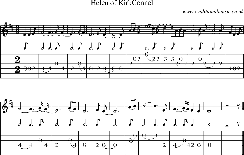 Guitar Tab and Sheet Music for Helen Of Kirkconnel