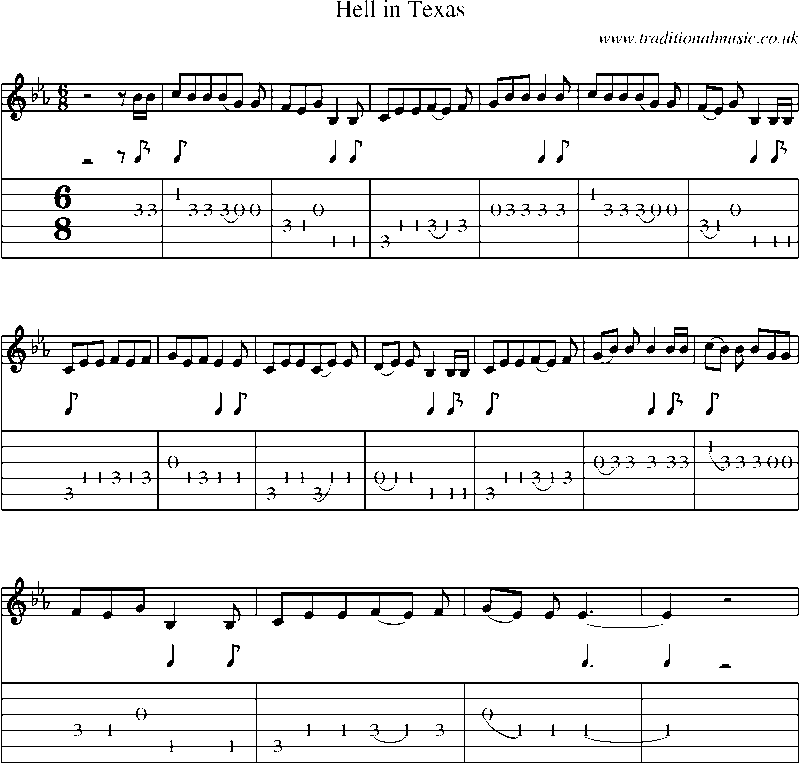Guitar Tab and Sheet Music for Hell In Texas