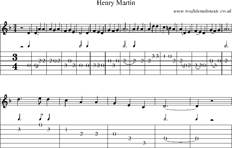 Guitar Tab and Sheet Music for Henry Martin
