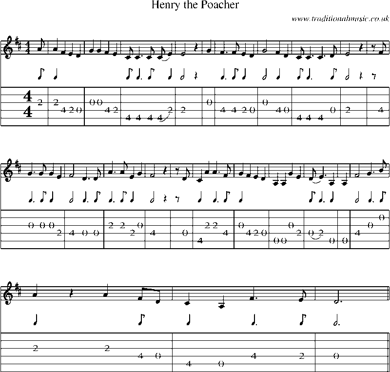 Guitar Tab and Sheet Music for Henry The Poacher