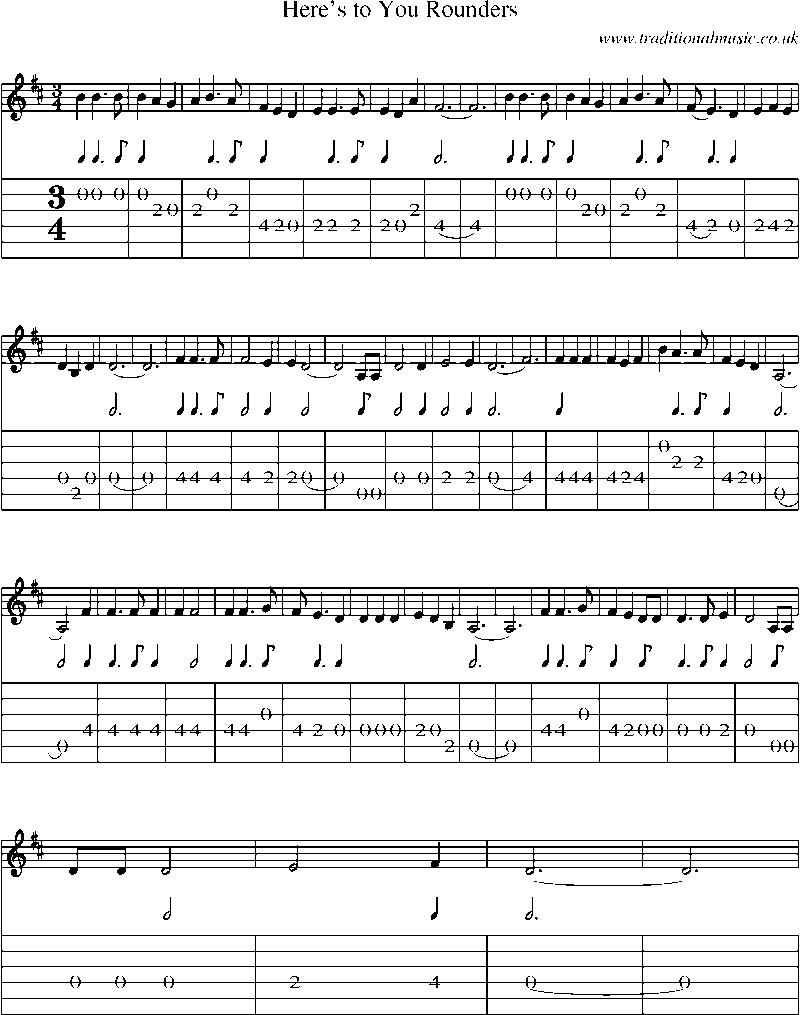Guitar Tab and Sheet Music for Here's To You Rounders