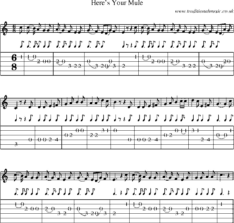 Guitar Tab and Sheet Music for Here's Your Mule