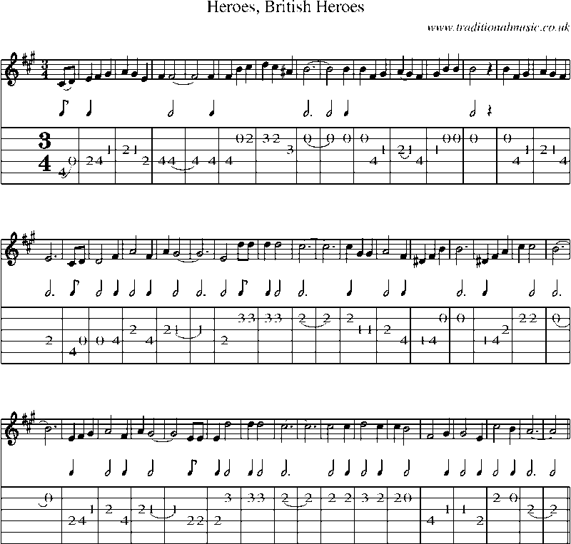 Guitar Tab and Sheet Music for Heroes, British Heroes