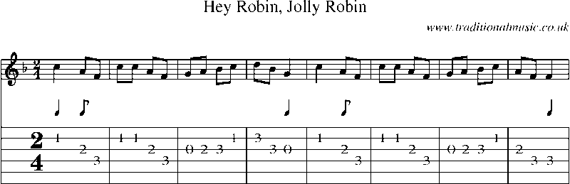 Guitar Tab and Sheet Music for Hey Robin, Jolly Robin